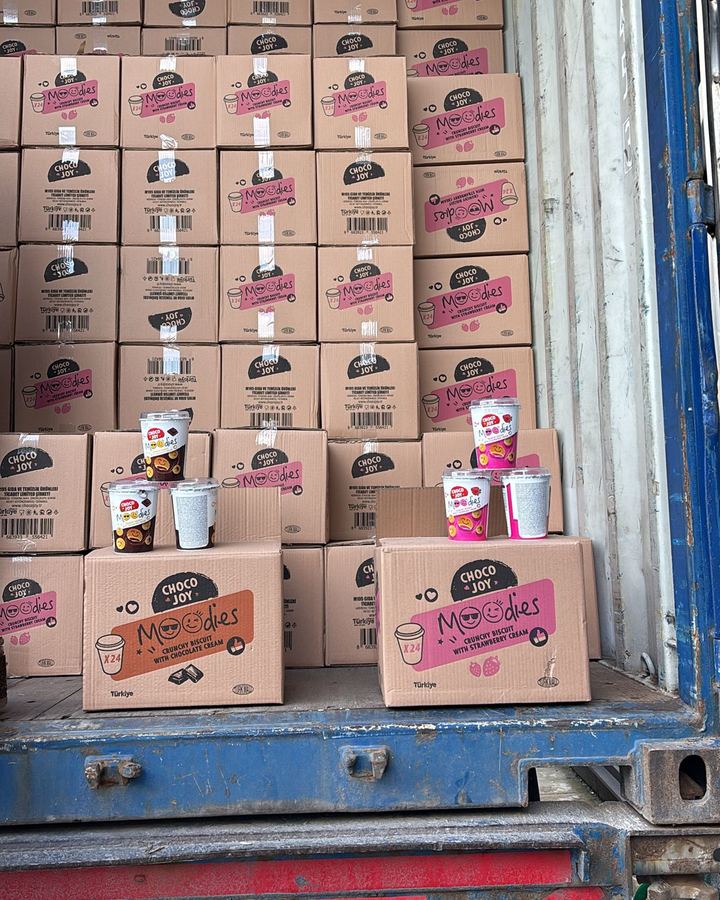 Choco Joy cartons being loaded for export